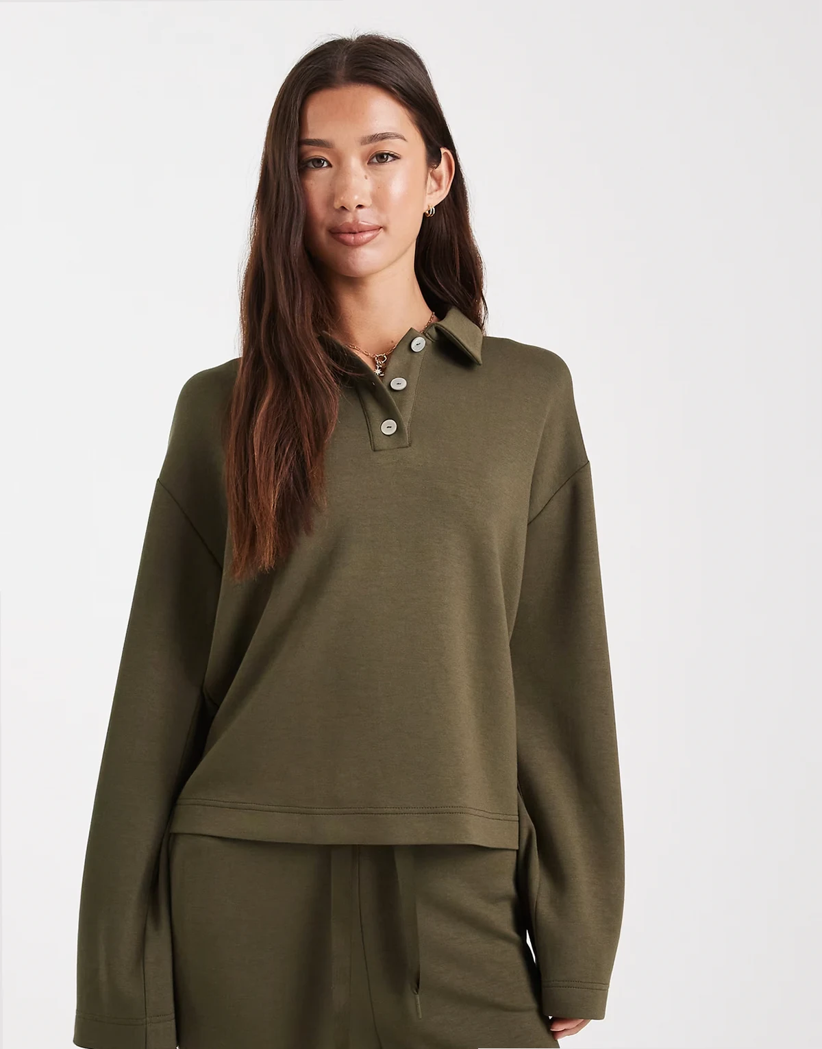 super soft polo sweat top in olive green - part of a set