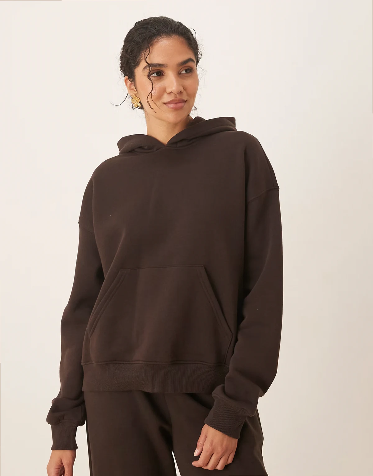 relaxed fit hoodie in dark brown mole - part of a set