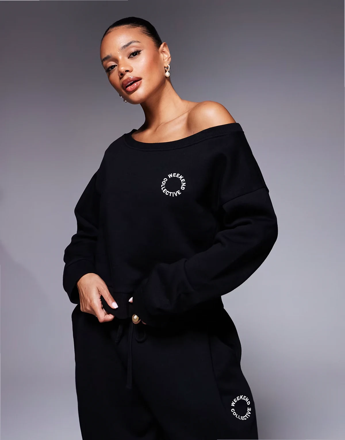 Weekend Collective off the shoulder sweatshirt in black - part of a set
