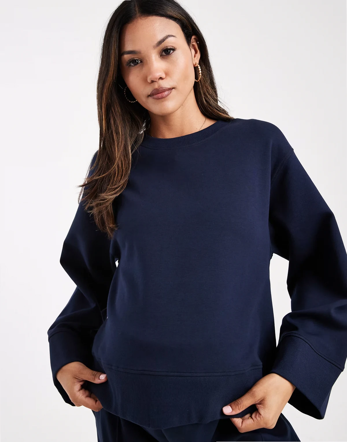 ASOS DESIGN Maternity interlock oversized crew neck top in navy