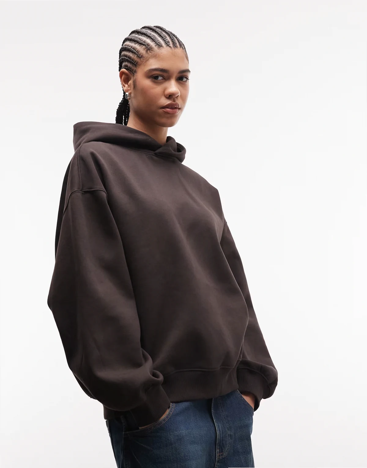  – Schwerer Oversize-Kapuzenpullover in Dunkelbraun