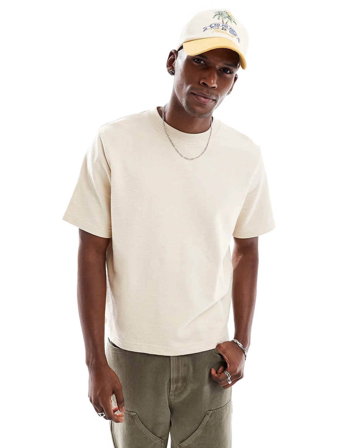 cropped fit t-shirt in ecru terry