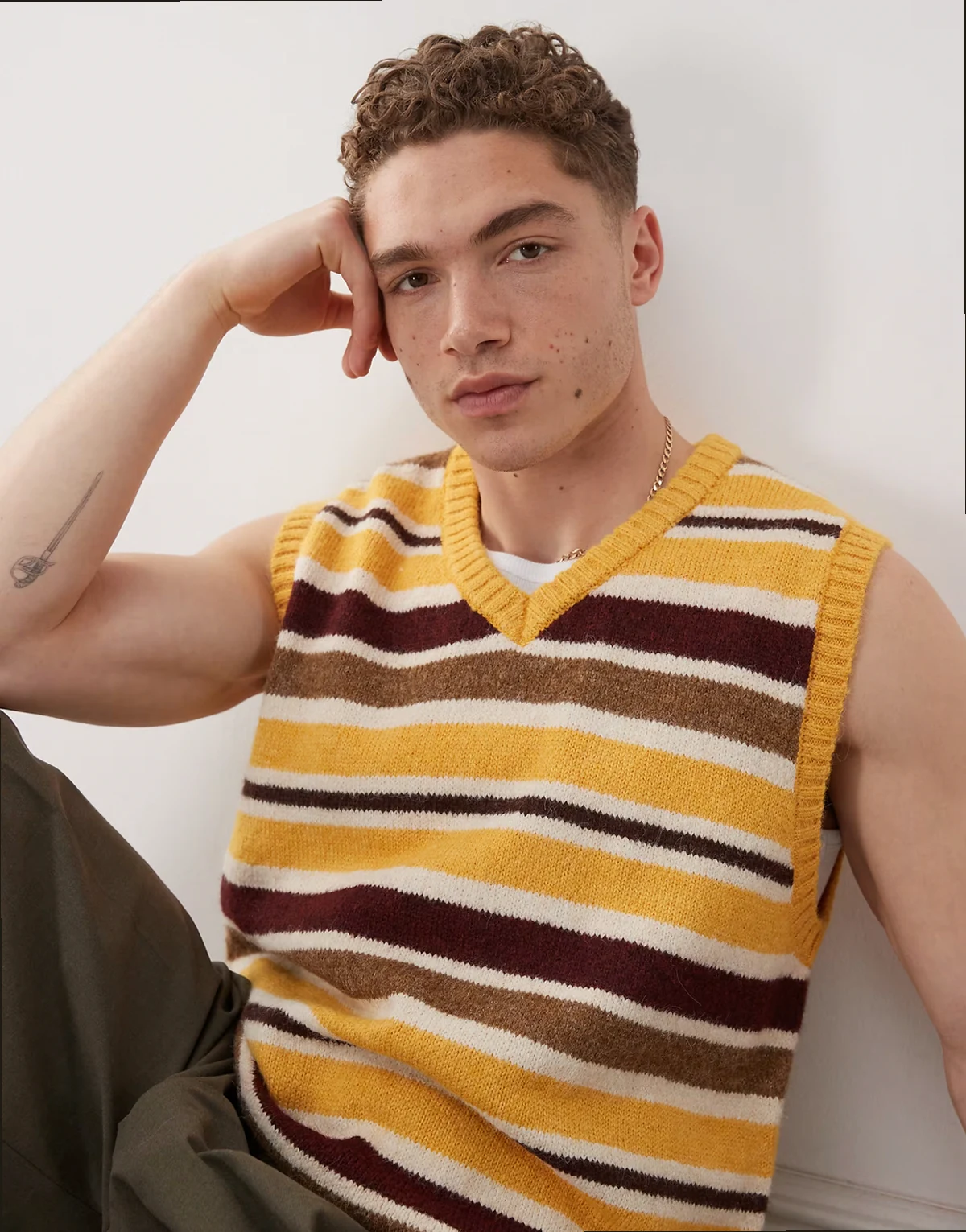 Billy knit tank top in yellow fuzzy stripe