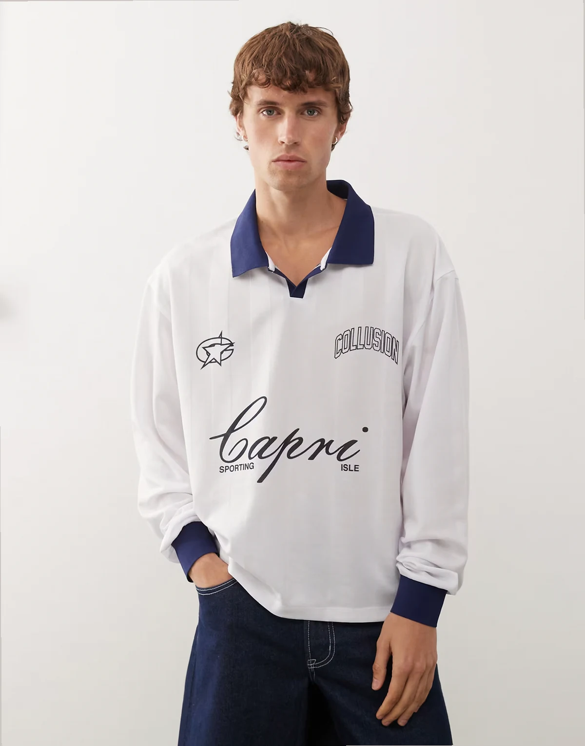 soccer jersey in white with Capri print