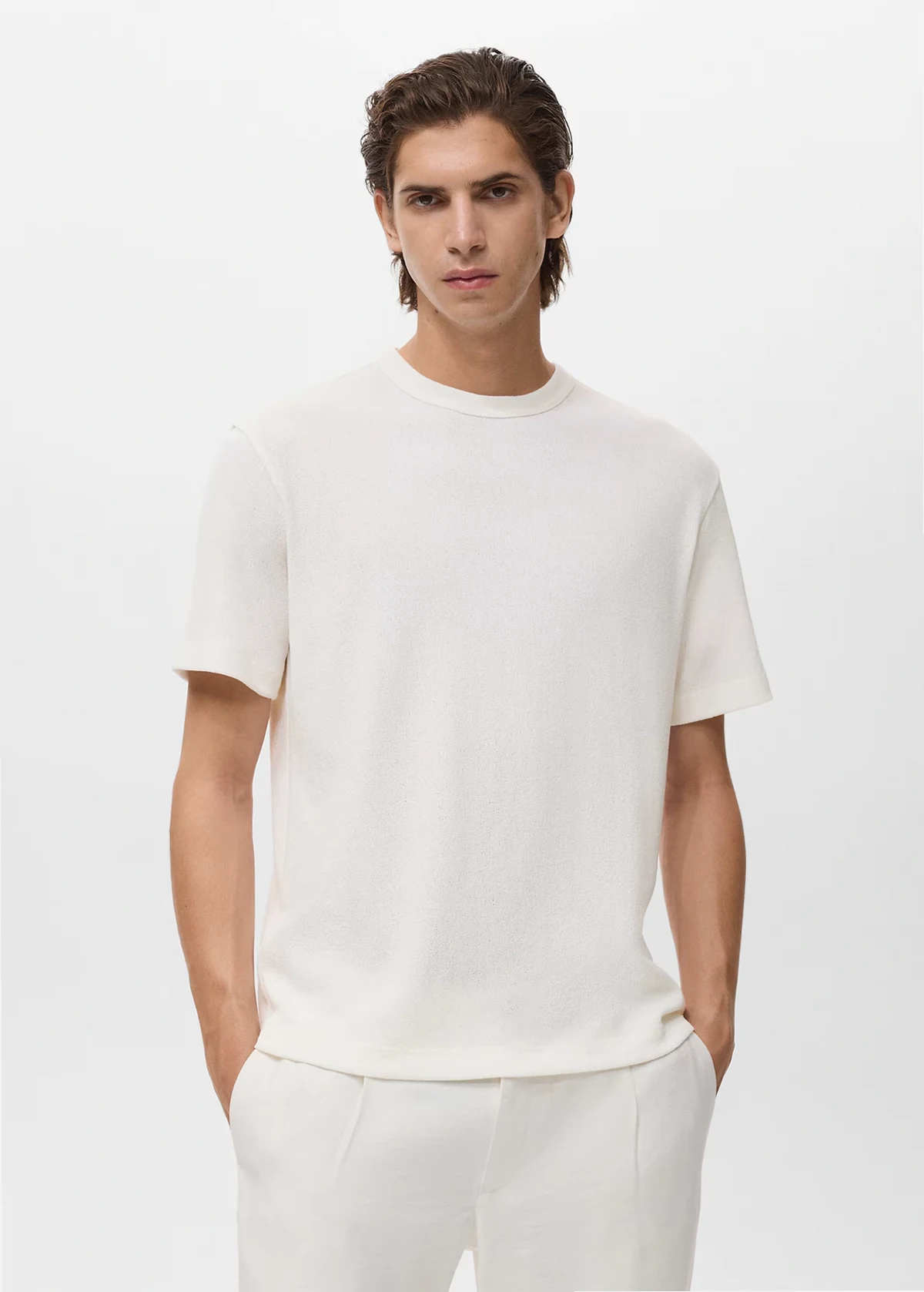 – Feinstrick-T-Shirt in Weiß aus Baumwollmix