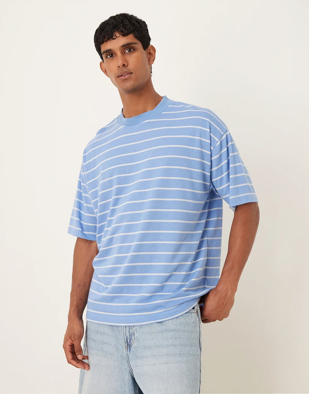 Tall – Niebiesko-biały T-shirt oversize w paski