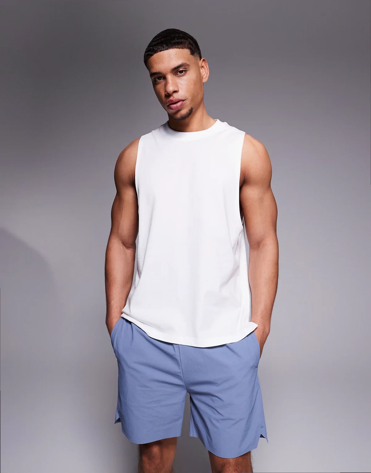 Icon cotton dropped armholes training tank top with quick dry finish in white