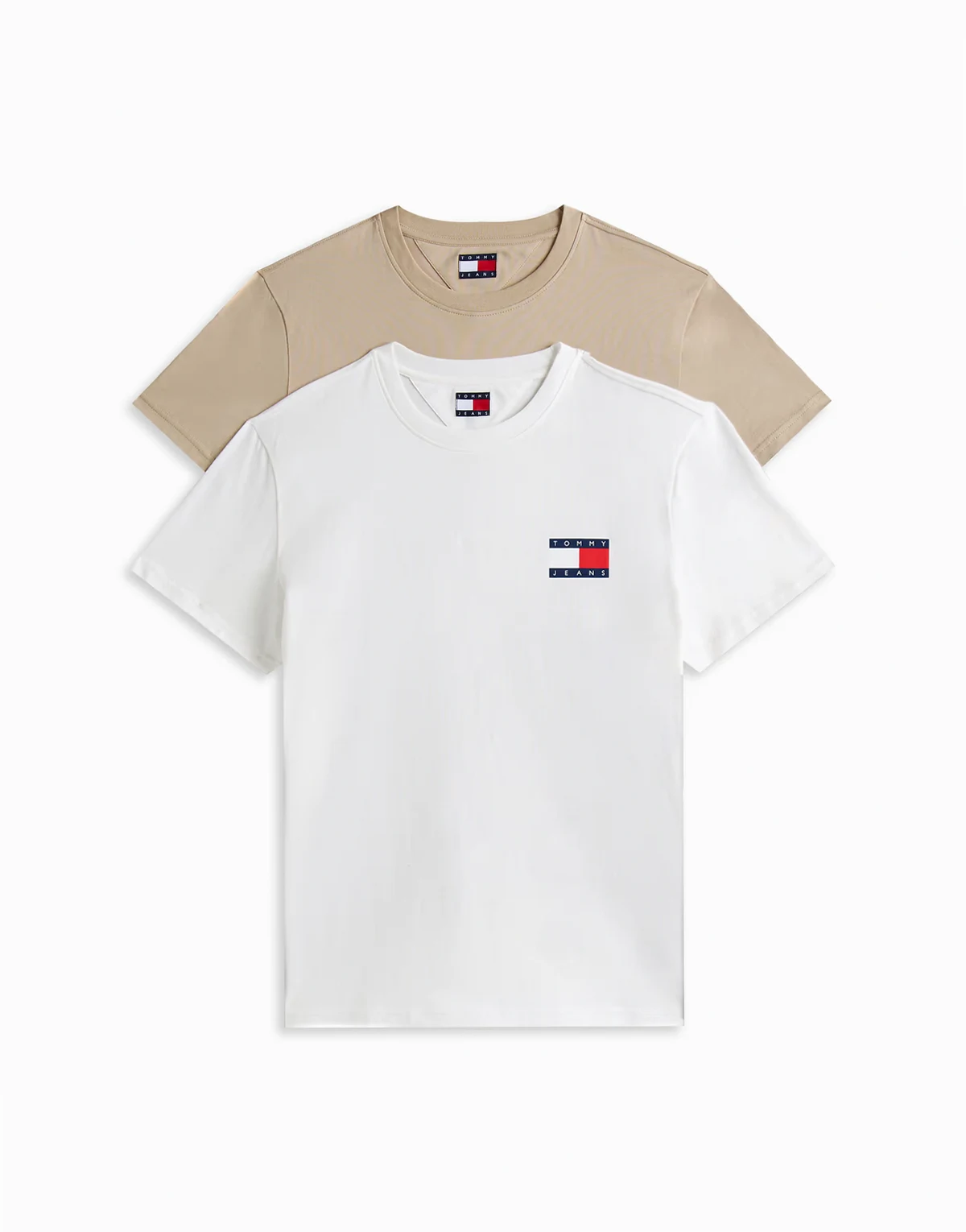 2-pack slim fit flag logo T-shirts in beige and white