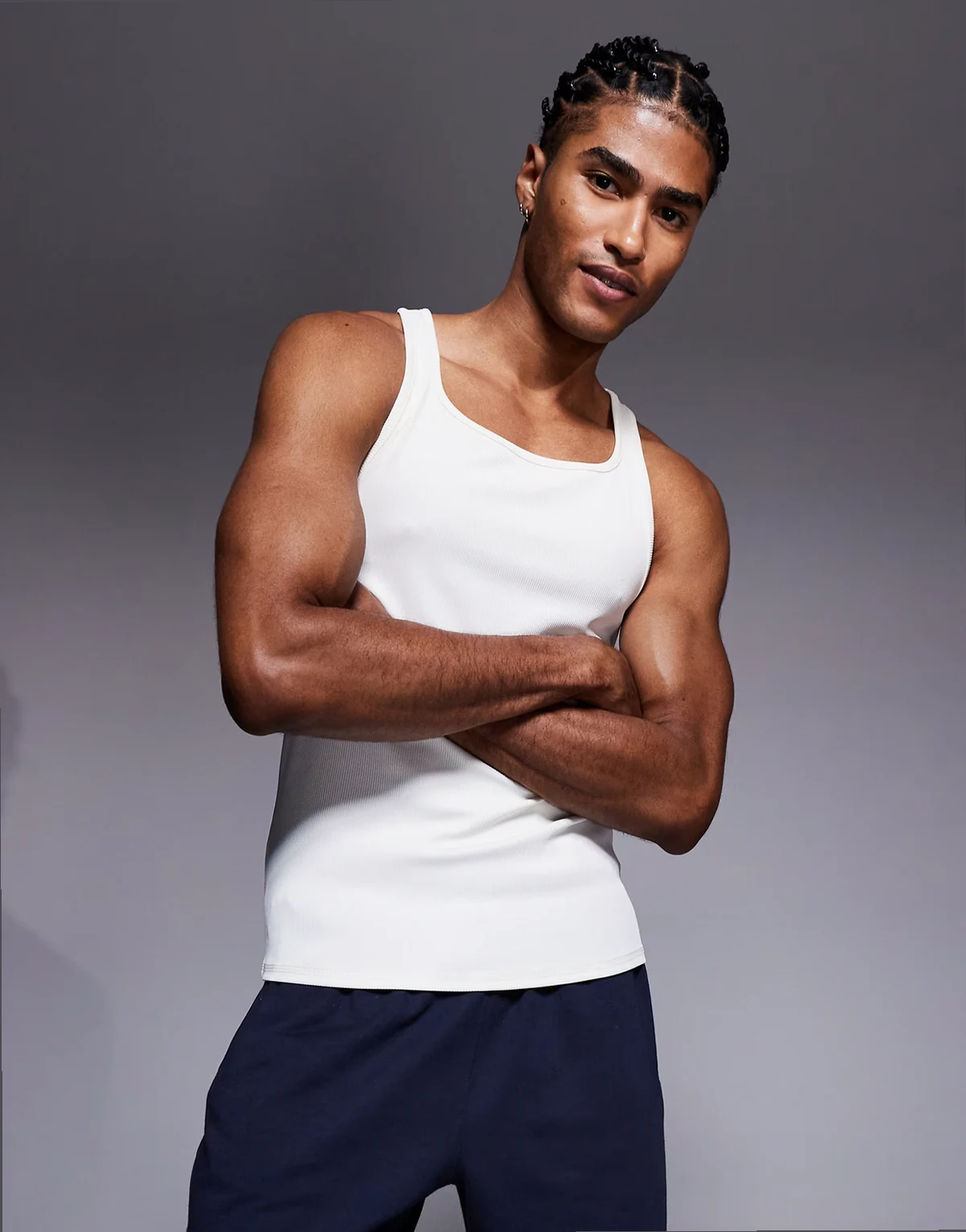slim fit square neck training tank top in vintage white
