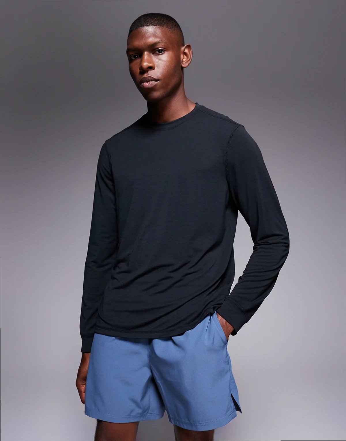 quick dry performance jersey long sleeve training top in black