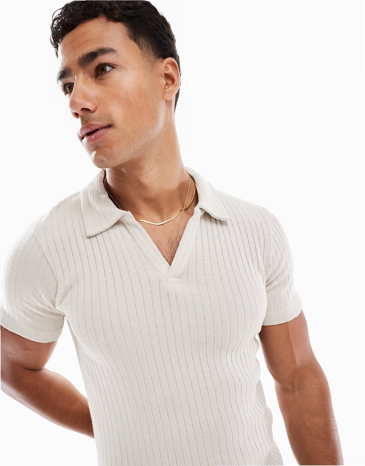 muscle fit polo shirt in beige