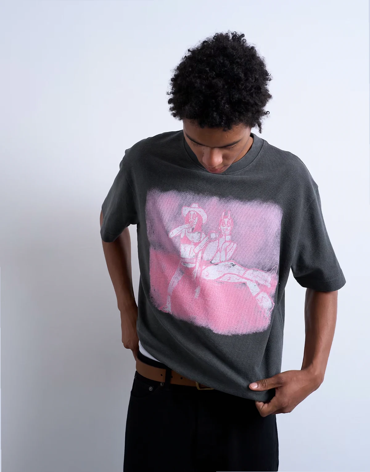 Mason Newman x Topman – Czarny sprany T-shirt fakturowany o pudełkowym kroju z nadrukiem Newman 37 z przodu i z tyłu