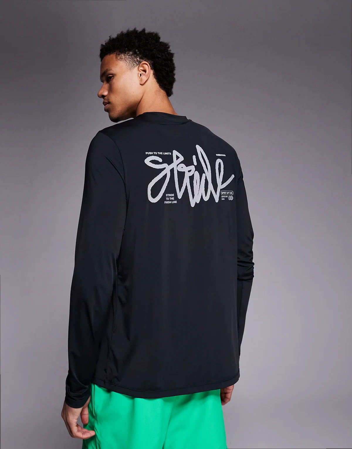 quick dry performance mesh back print long sleeve t-shirt in black