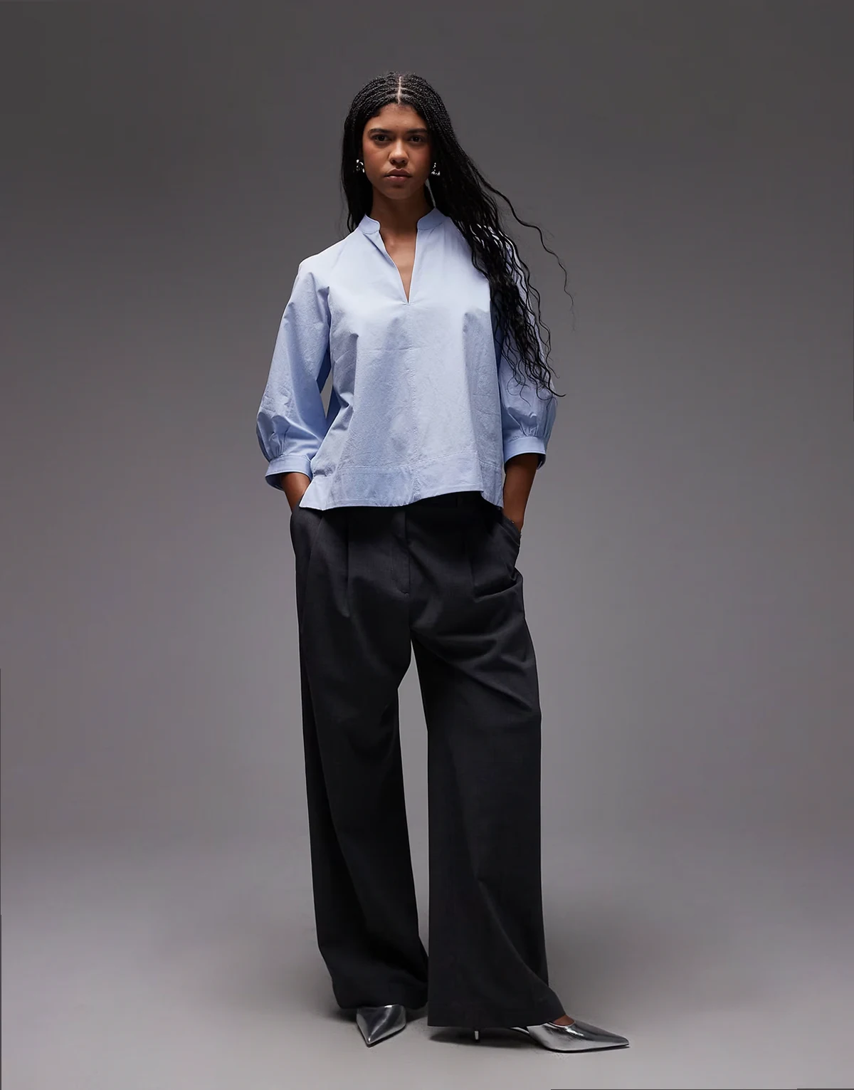 oversized blouse with volume sleeves in blue