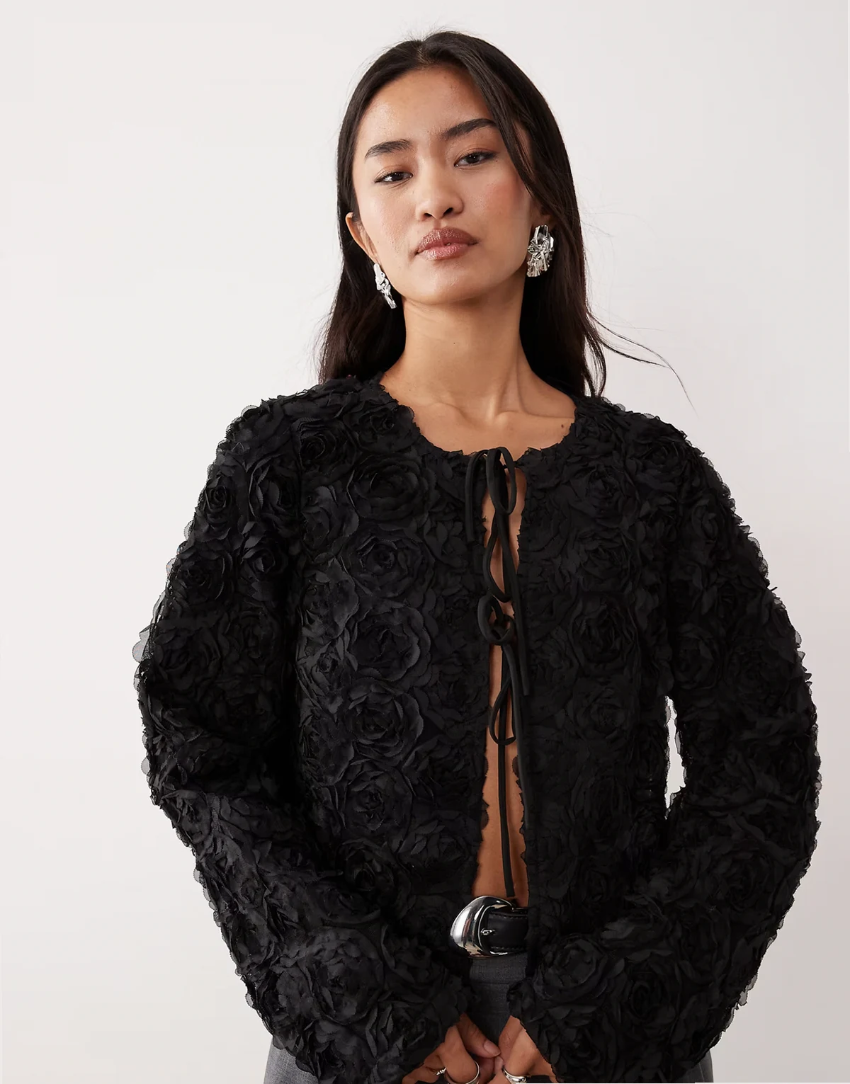 3D floral blouse in black