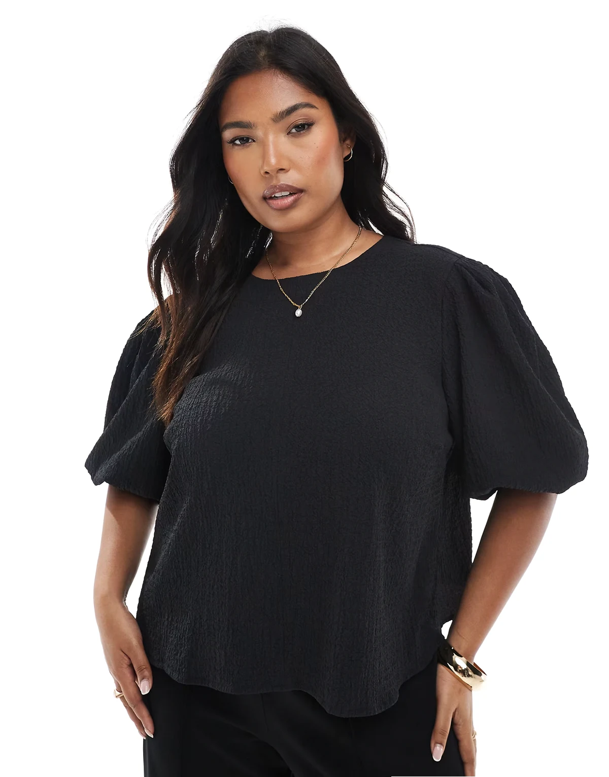 ASOS DESIGN Curve – Oberteil mit Knitterstruktur und Puffärmeln