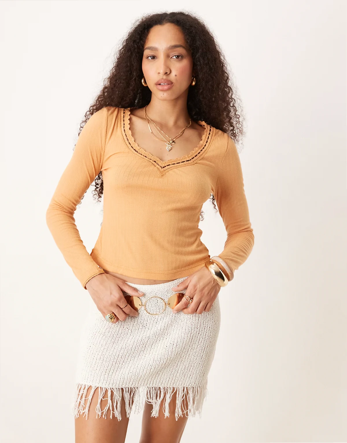 only you long sleeve top in gold