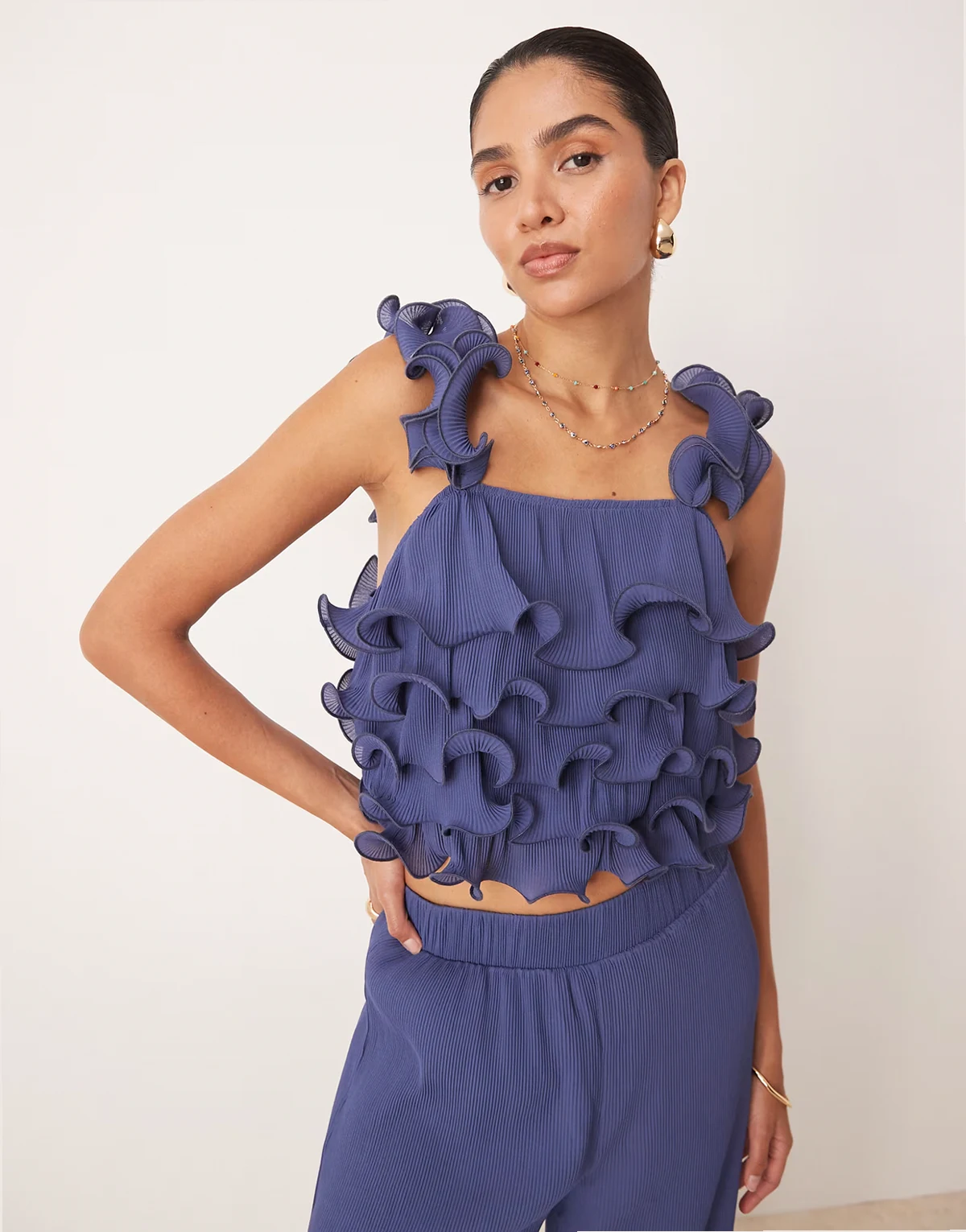 structured frill top in deep blue - part of a set