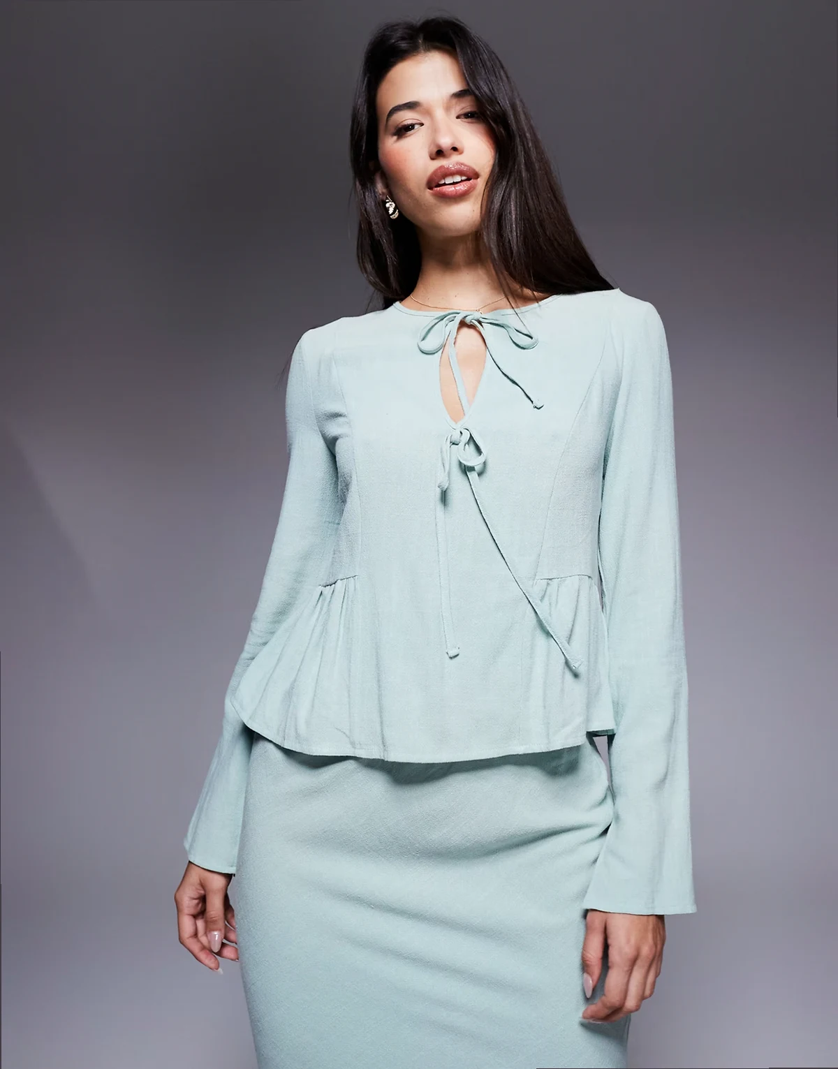 linen blend blouse in sage - part of a set
