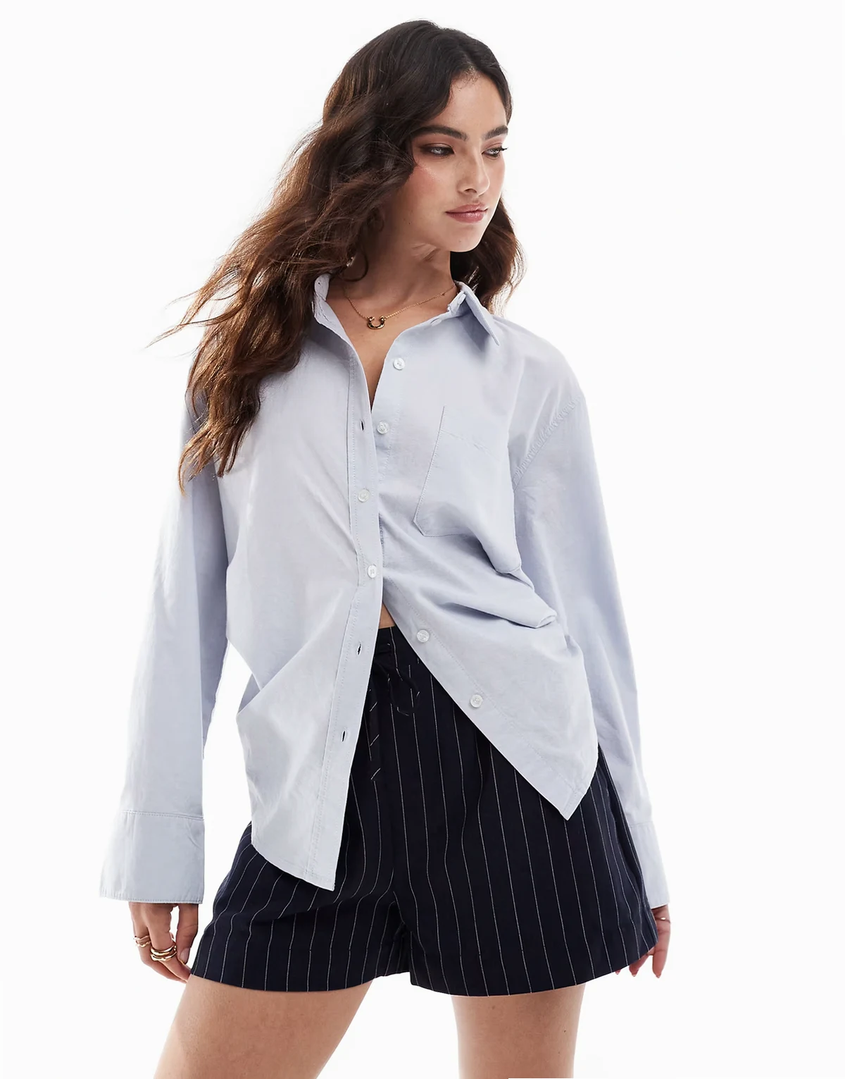 oversized shirt with wide cuff sleeves in light blue