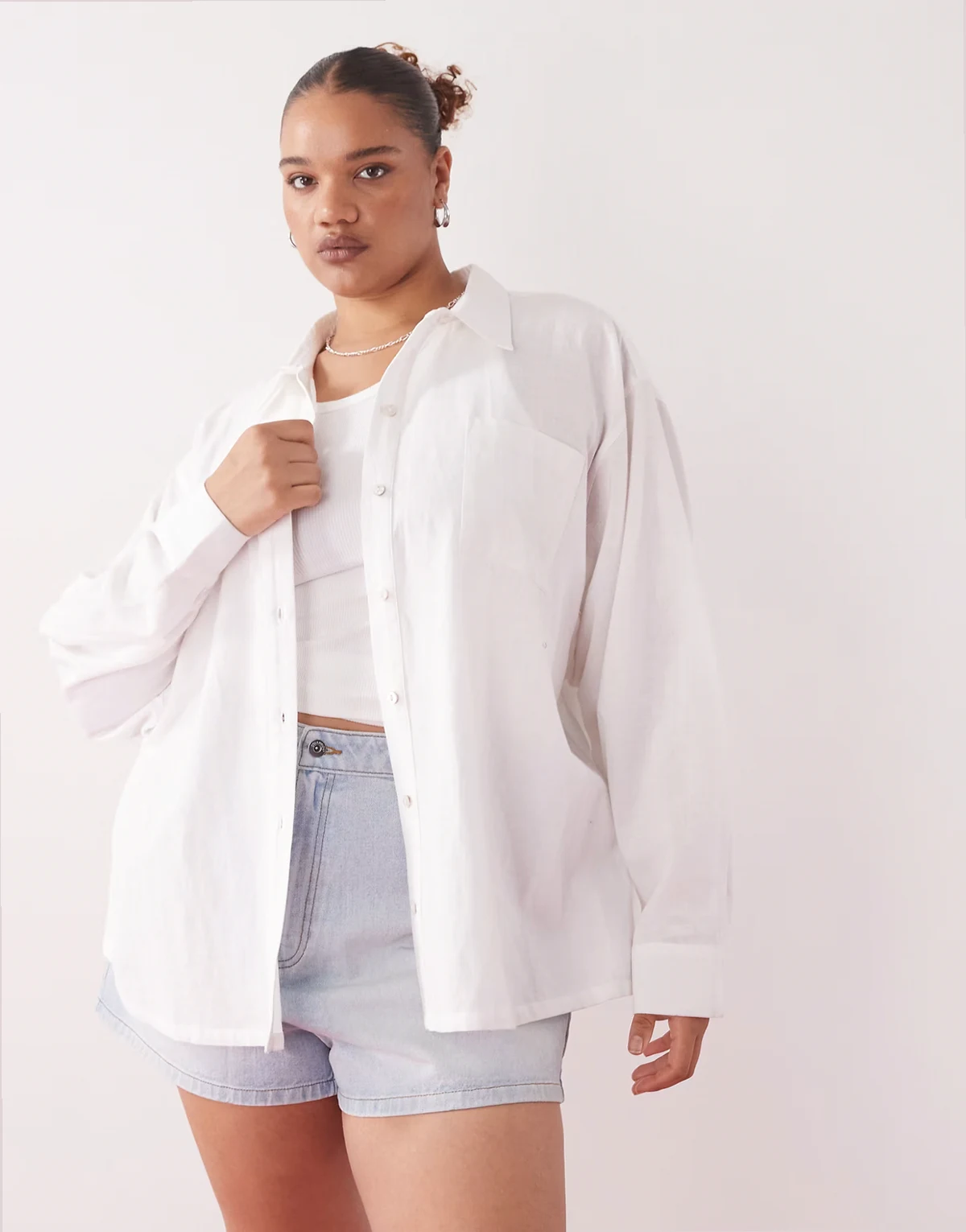 Plus oversized linen look blend shirt in white