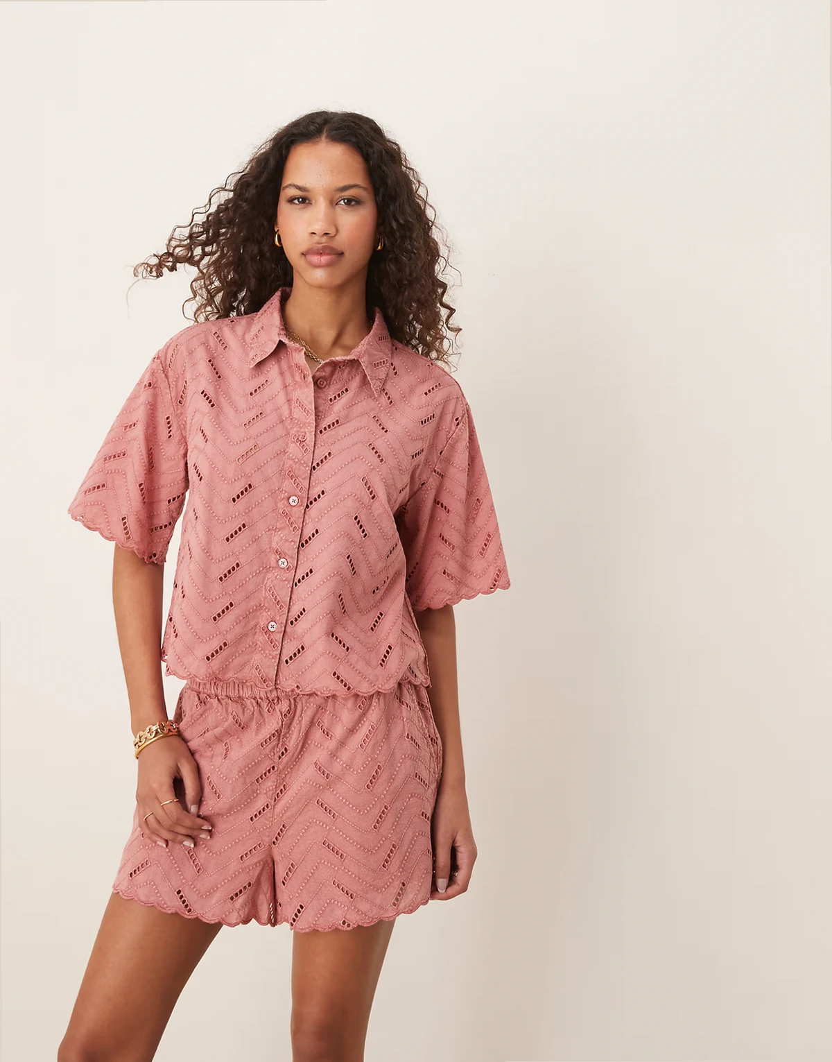 geo eyelet shirt in rose - part of a set