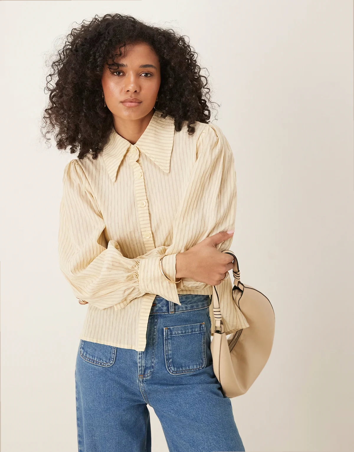 Ghopsell cinched cotton shirt in yellow stripe
