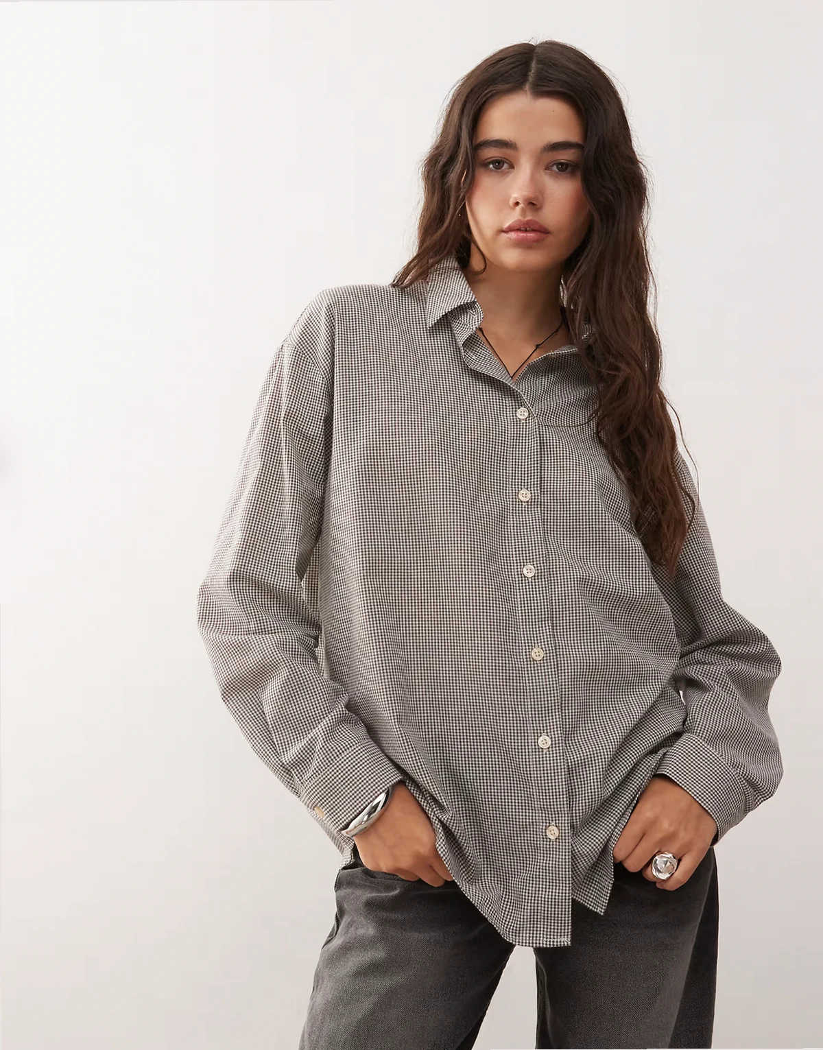 – Oversize-Hemd mit braunem Vichy-Karomuster