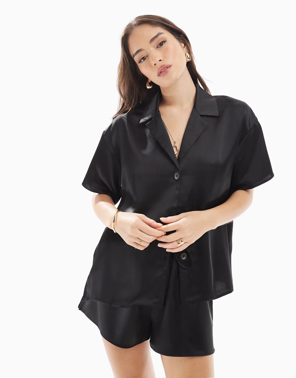 satin shirt in black - part of a set