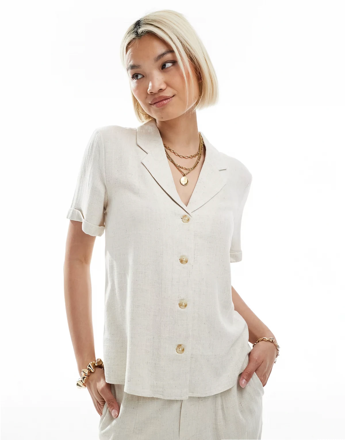 linen touch shirt in cream - part of a set