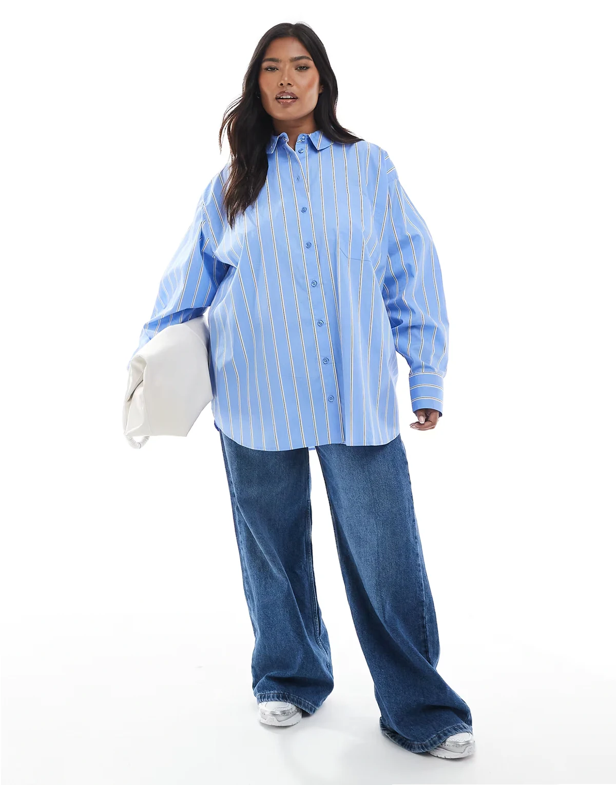 ASOS DESIGN Curve – Oversize-Shirt in Blau und Weiß gestreift