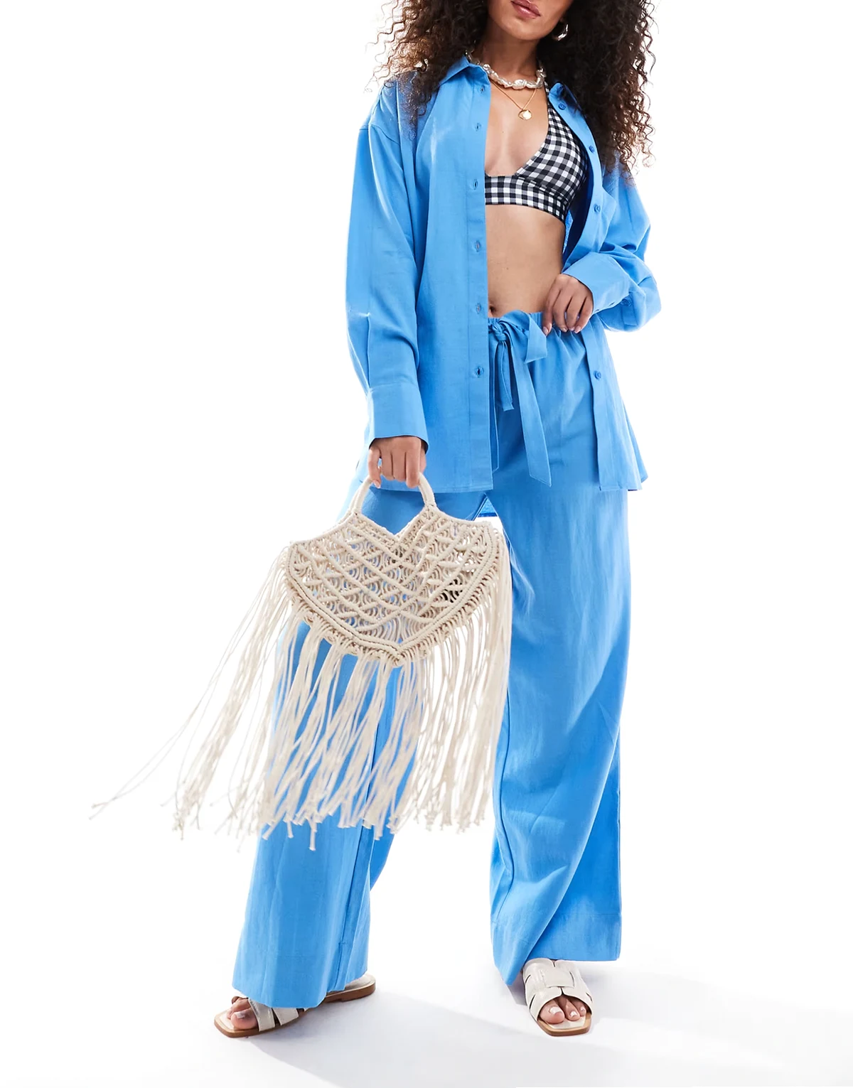Isabel mix & match linen mix oversize beach shirt in blue