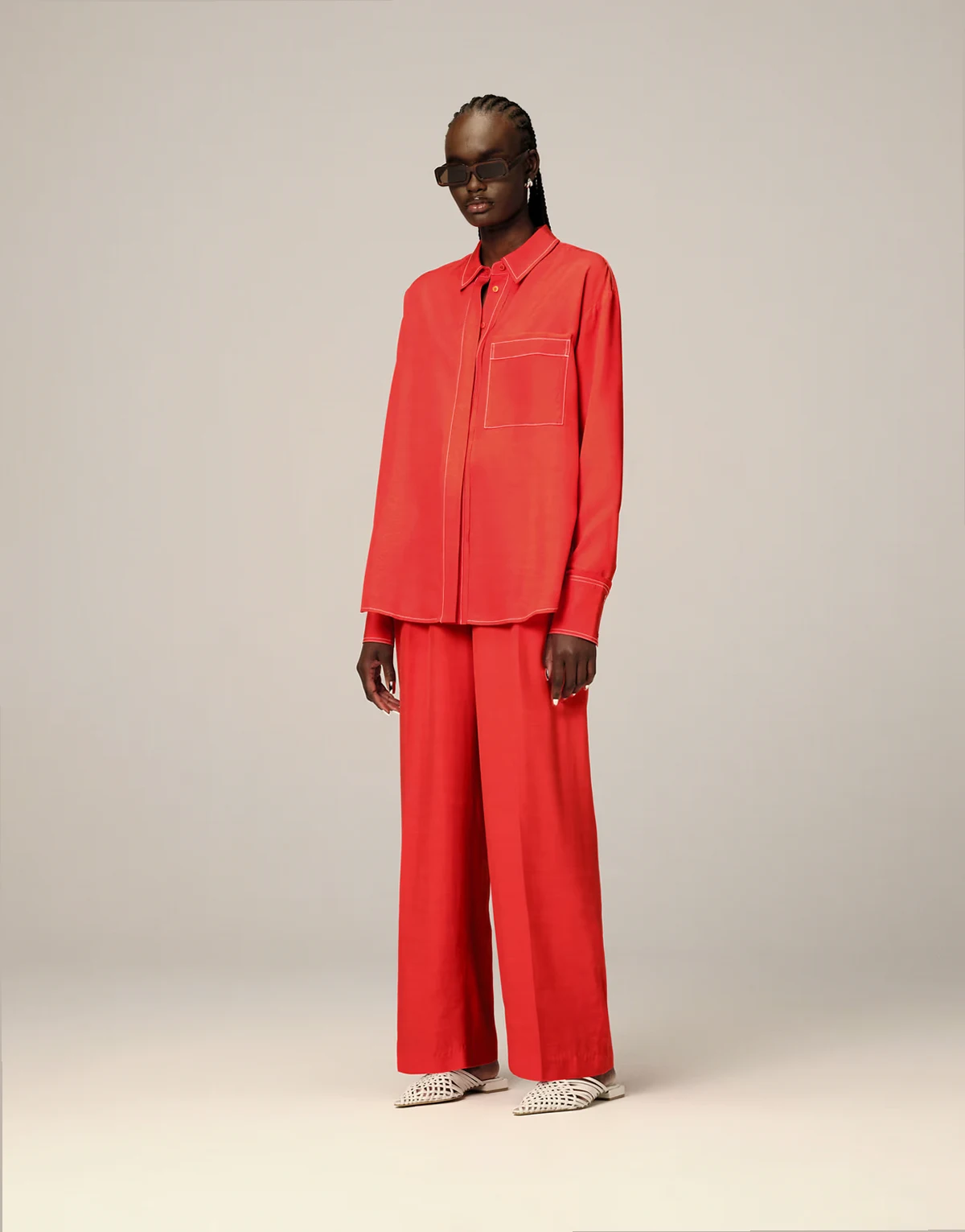 oversized contrast stitch shirt in red - part of a set