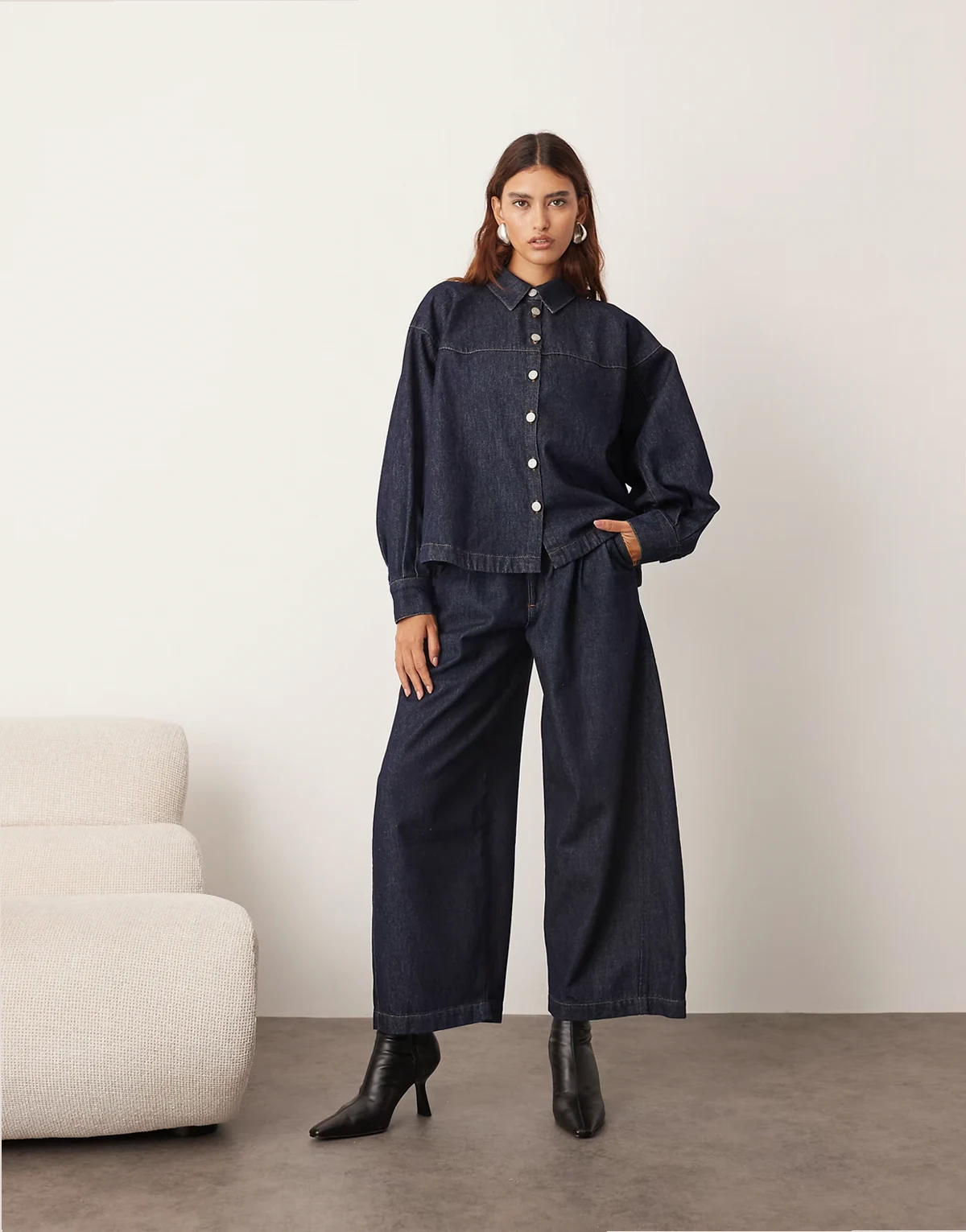 structured boxy denim shirt in indigo - part of a set