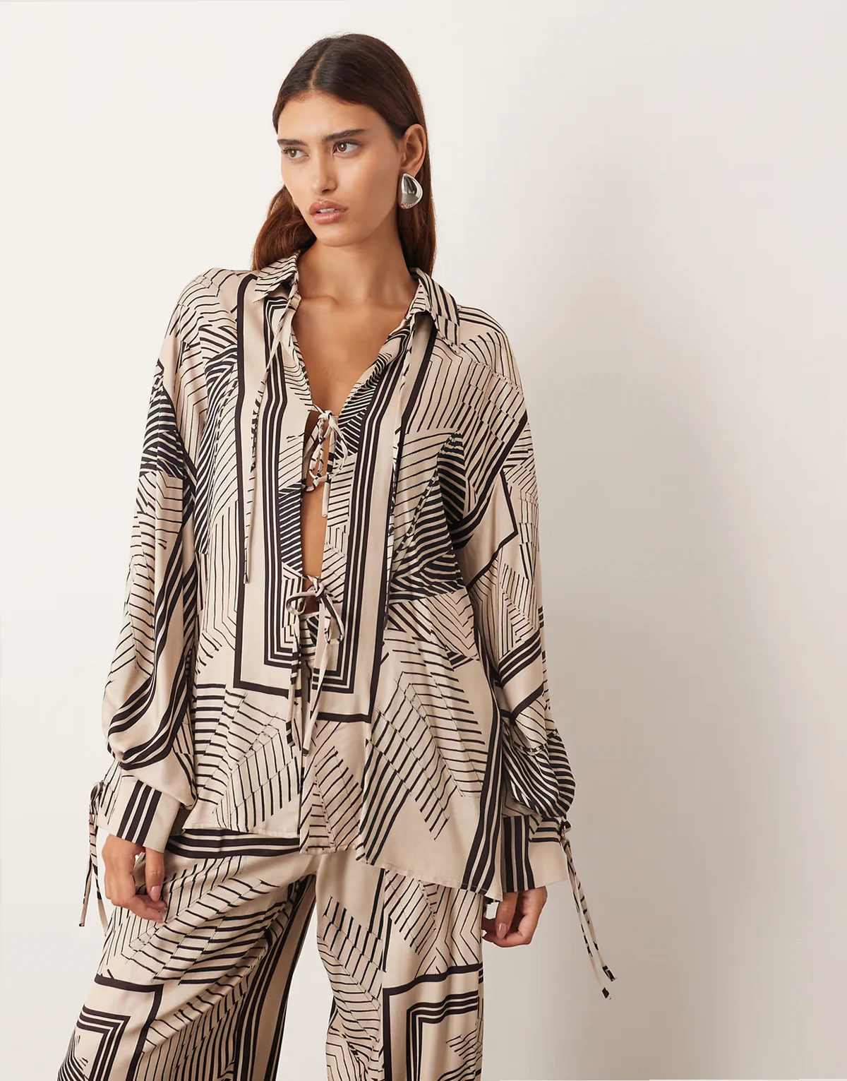 tie front shirt in scarf print - part of a set