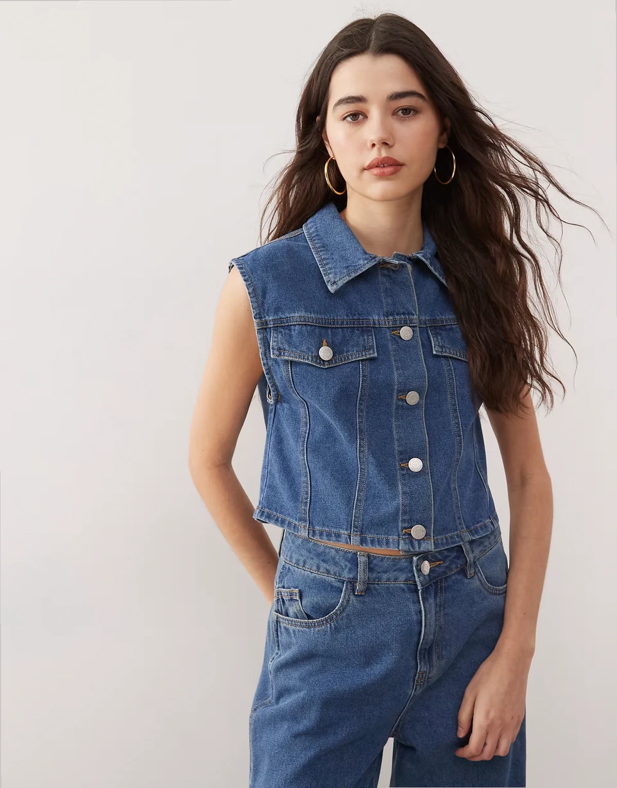 denim vest in mid blue - part of a set