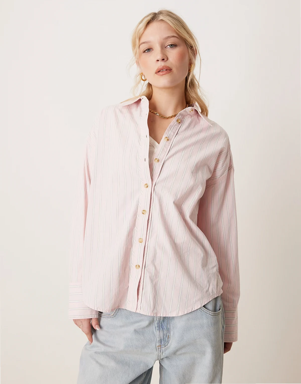 striped varsity oversized shirt in light pink