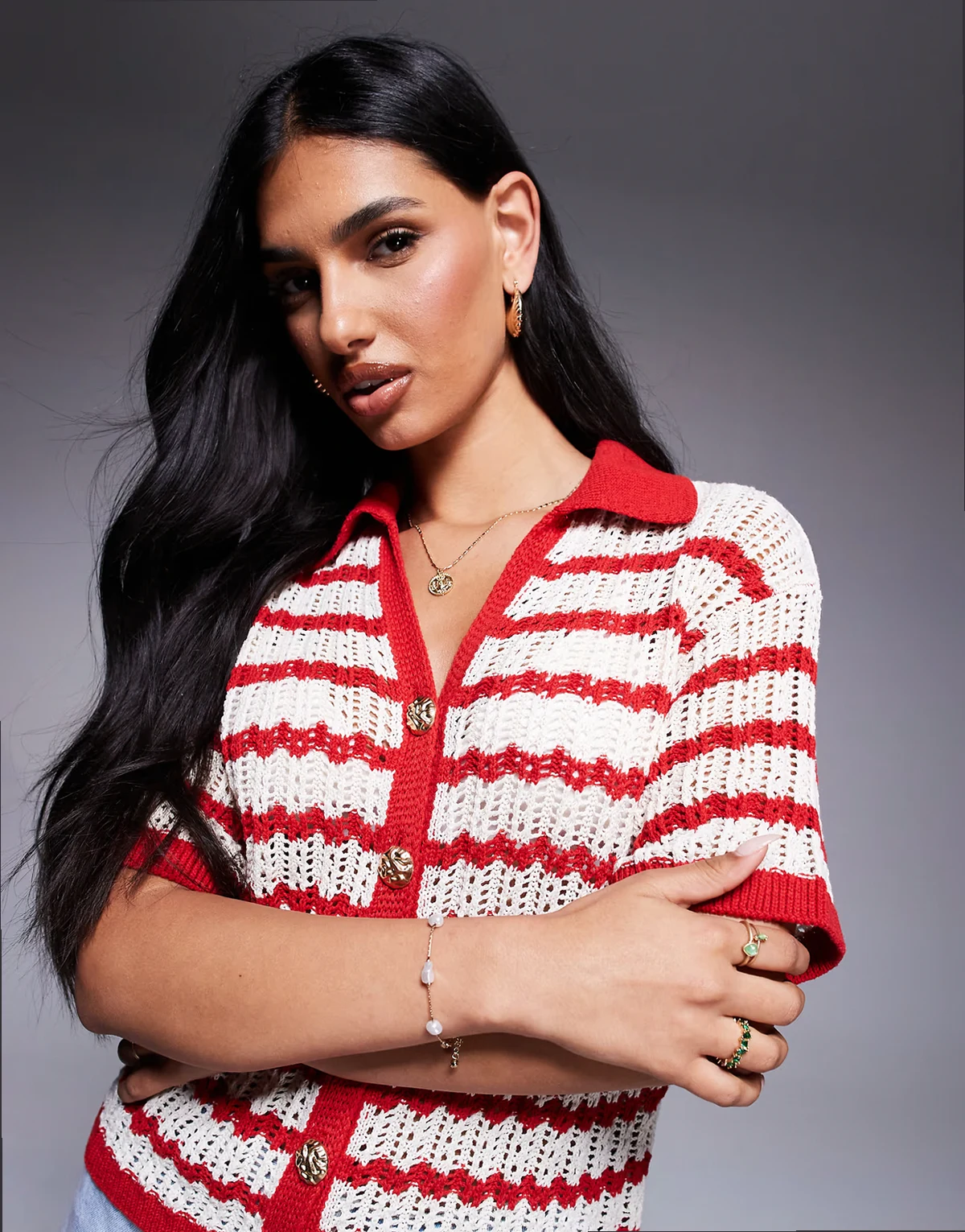 striped crochet shirt in red