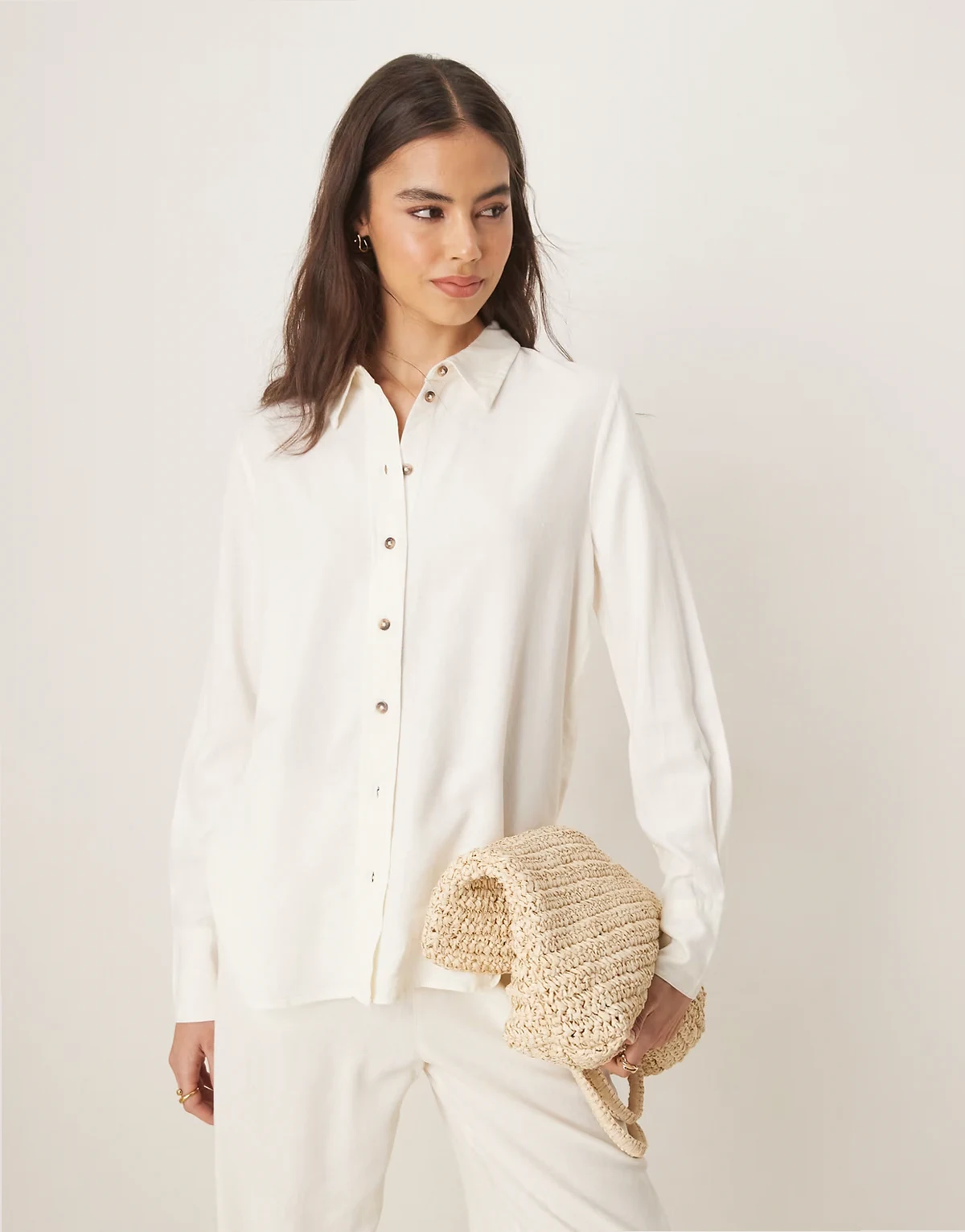 relaxed linen mix shirt in white - part of a set