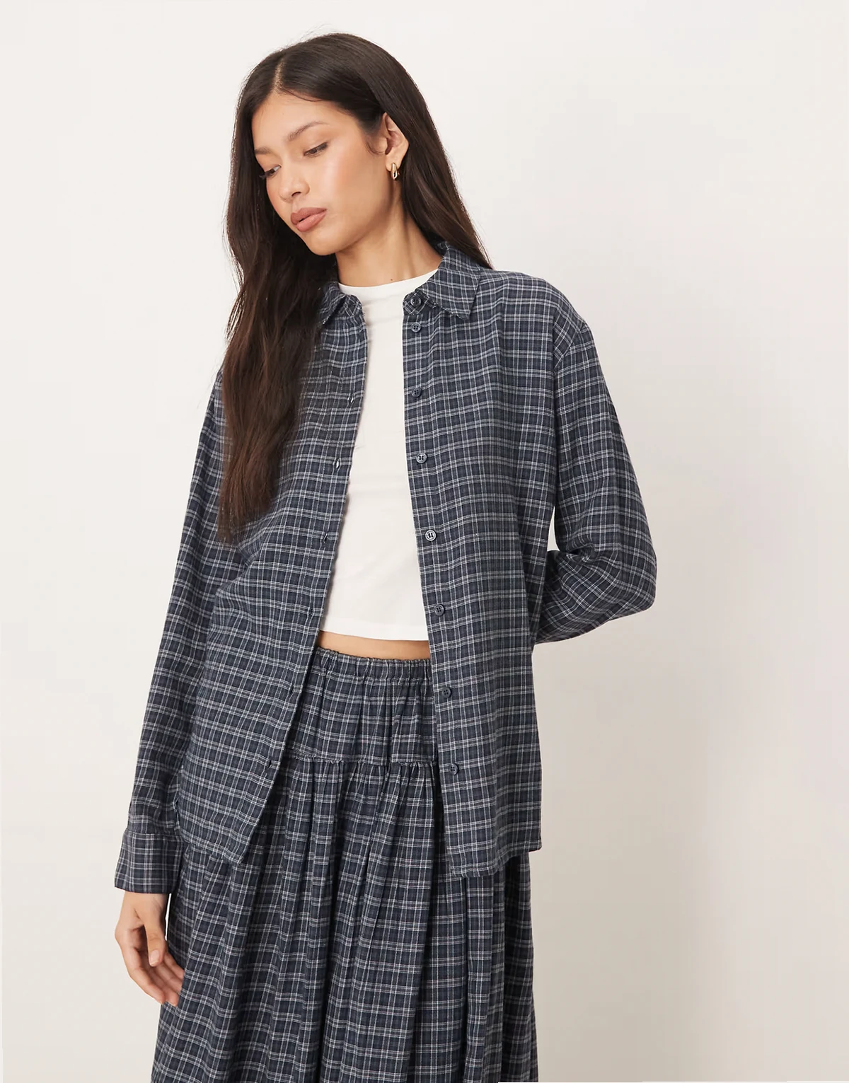 – Koszula Oxford oversize o fasonie boyfriend w drobną niebiesko-turkusową kratkę
