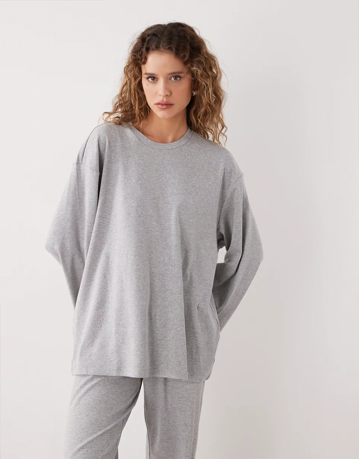 lounge oversized long sleeve top in gray melange - part of a set
