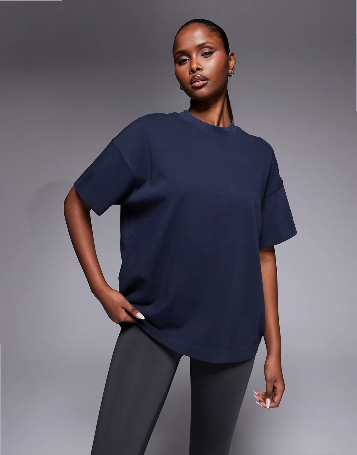 Icon heavyweight cotton oversized t-shirt with quick dry finish in washed midnight navy