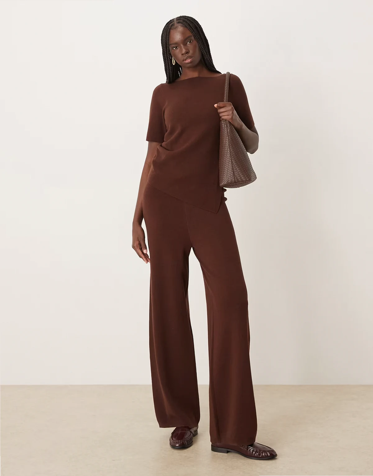 ruched side asymmetric T-shirt in chocolate - part of a set