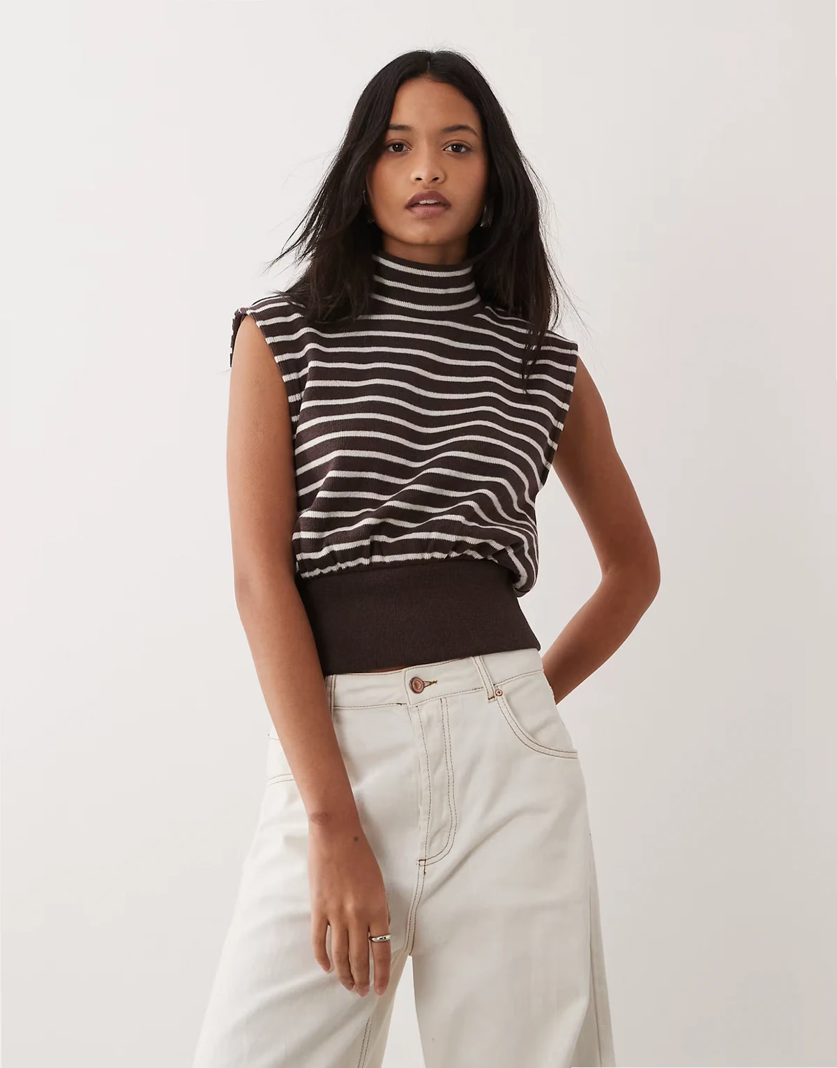 supersoft sleeveless turtle neck top in stripes - part of a set