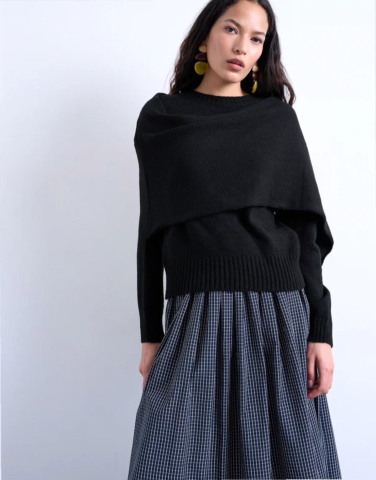 knit scarf sweater in black