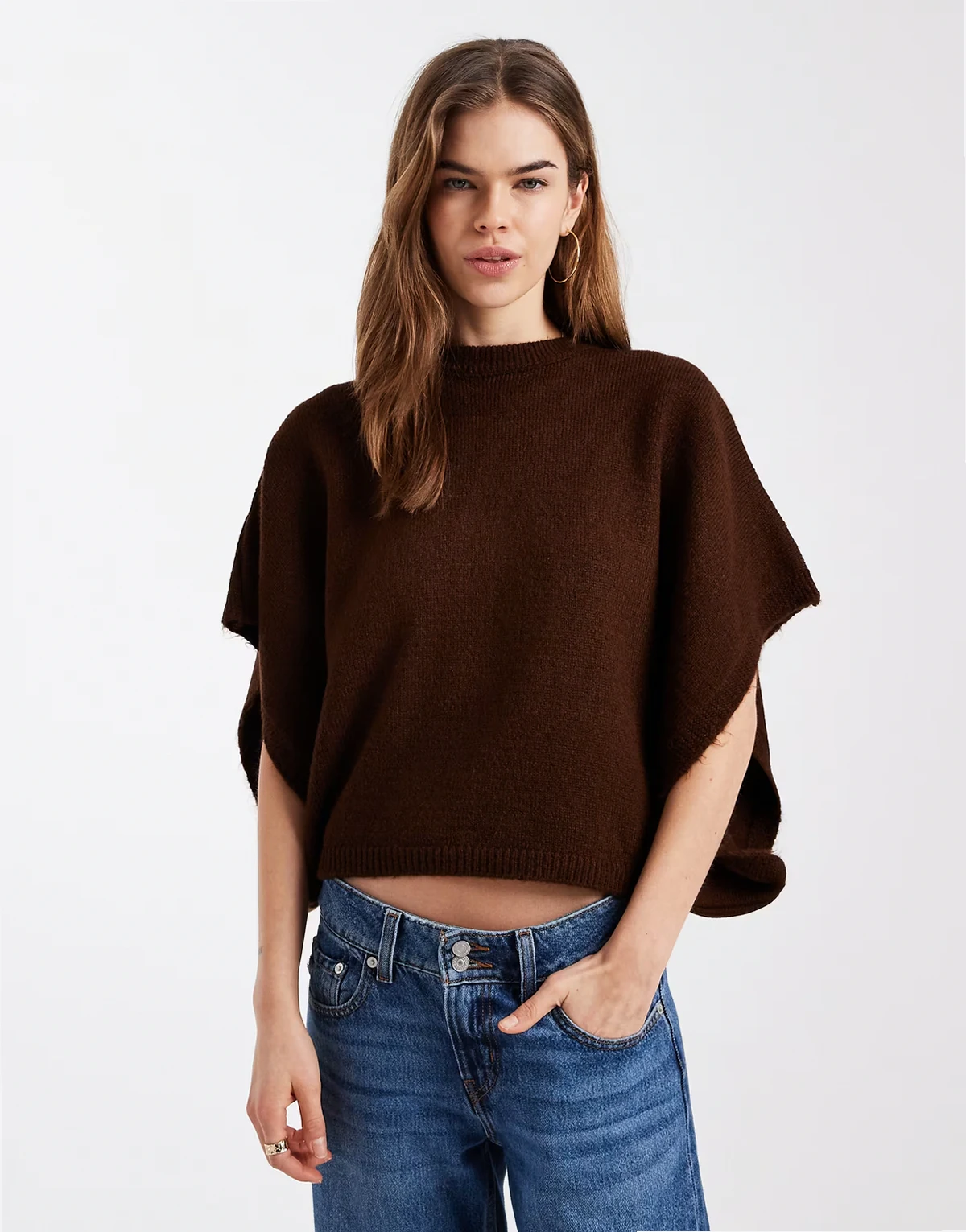 knit cape sweater in brown