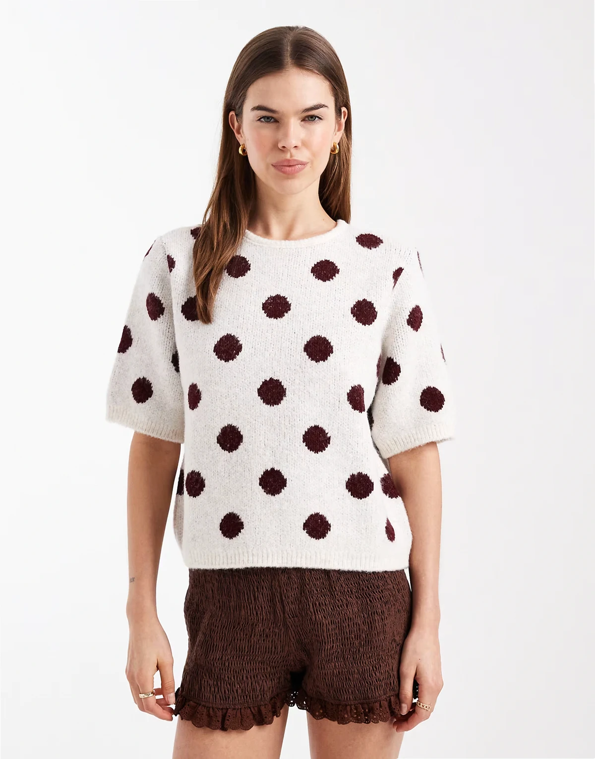 knit sweater in red polka dot