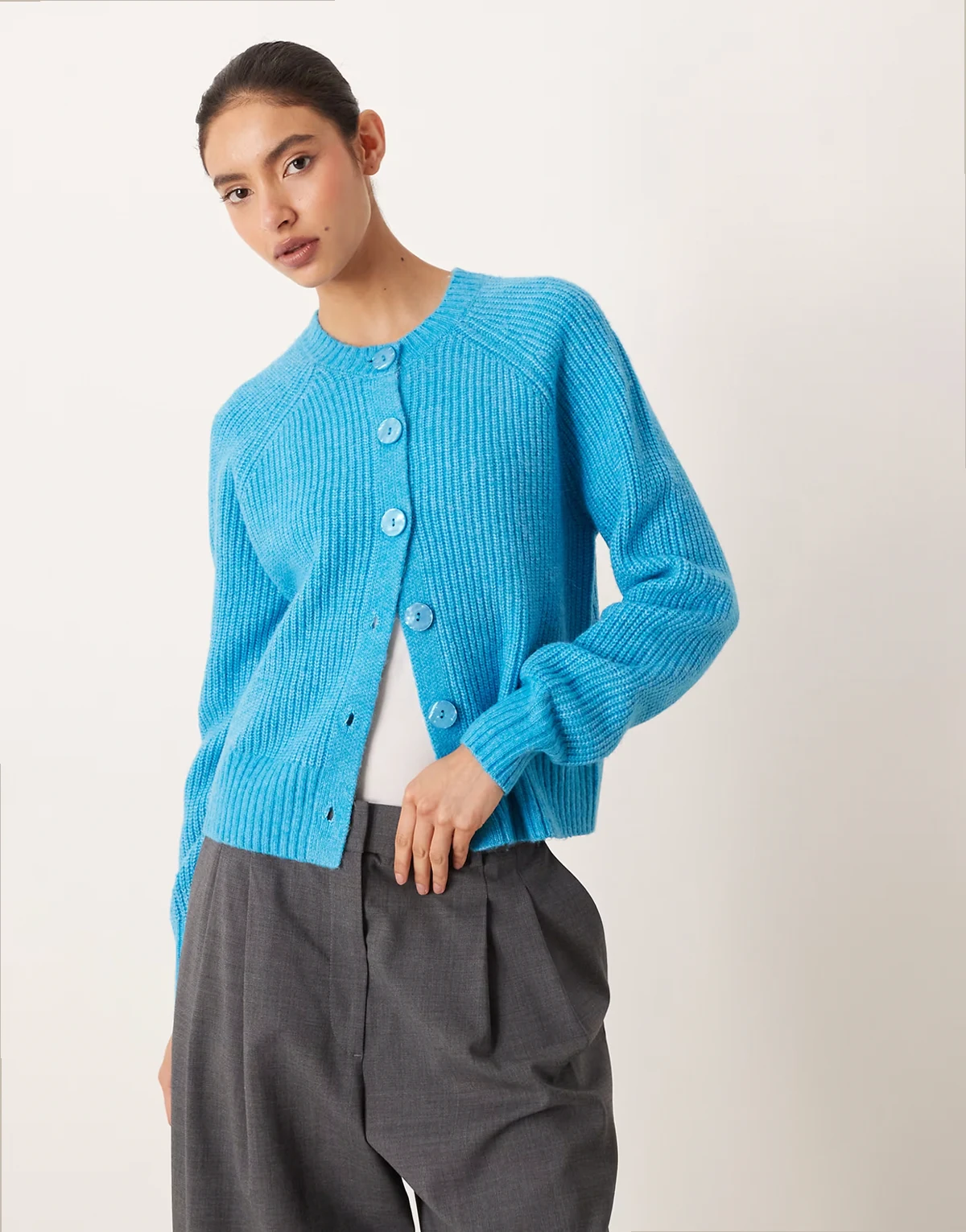 crew neck cardigan in aqua blue