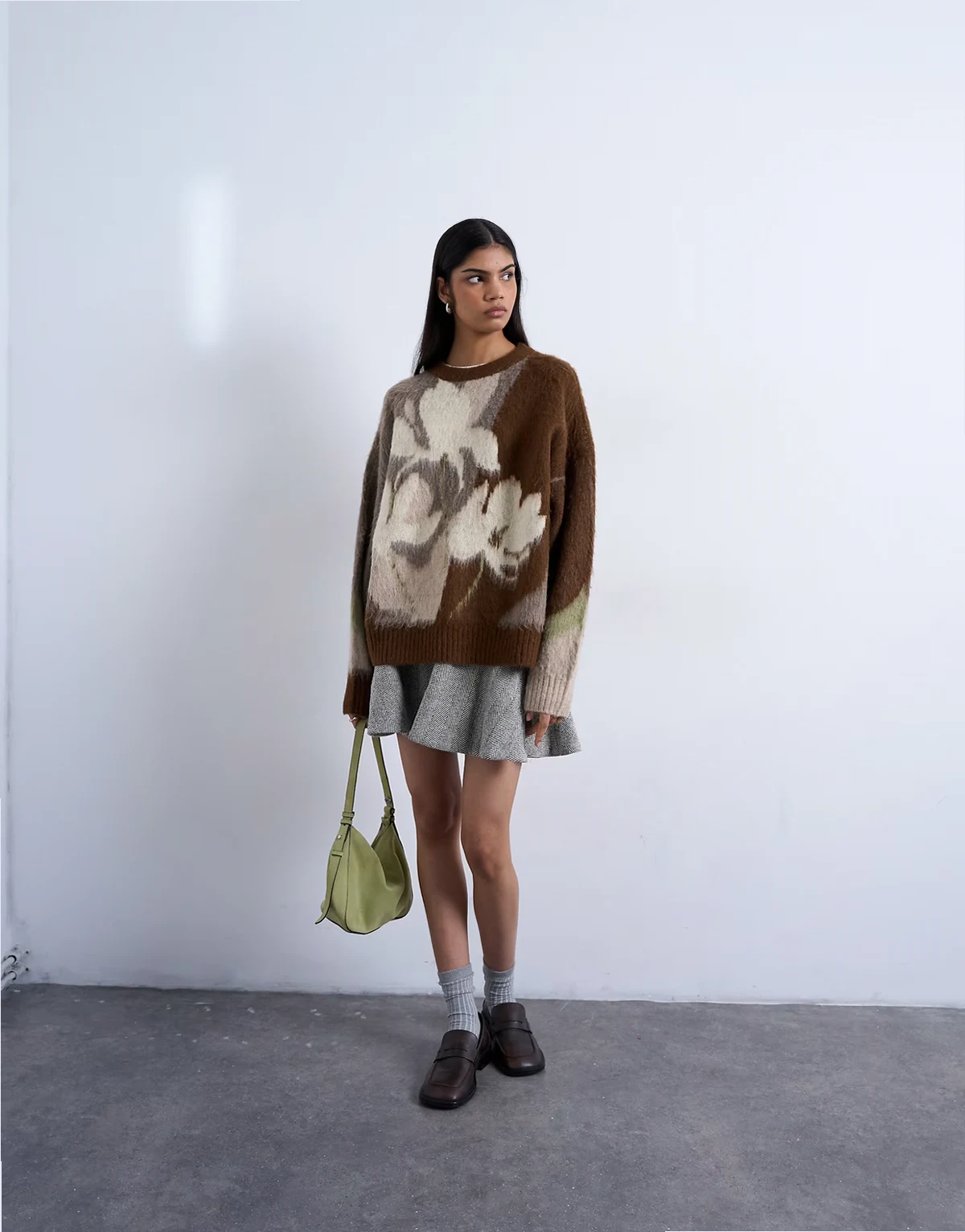 knit blurred floral sweater in neutral