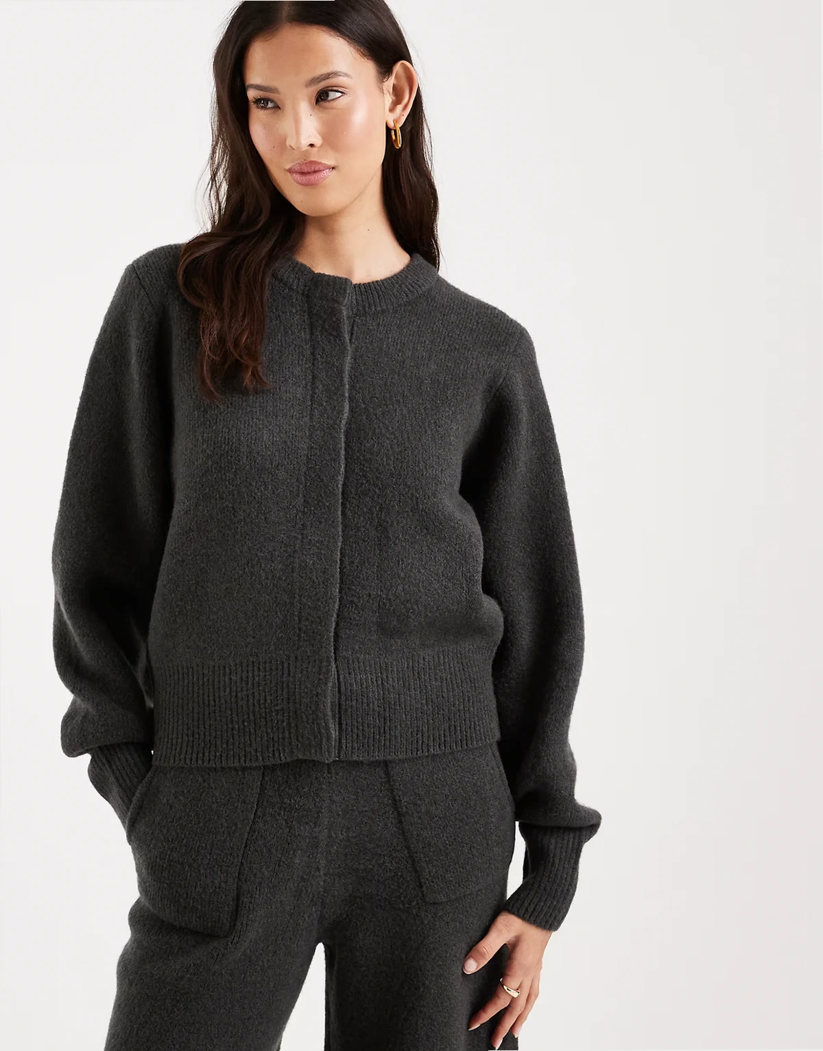 concealed placket lounge bomber jacket in charcoal - part of a set